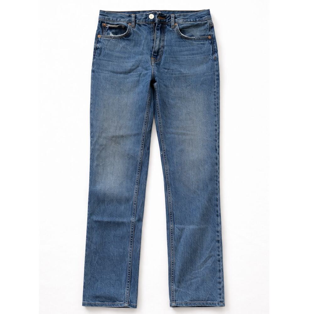 Zara The Truth Slim Jeans Size USA 4 Medium Wash High Rise Straight Leg Denim